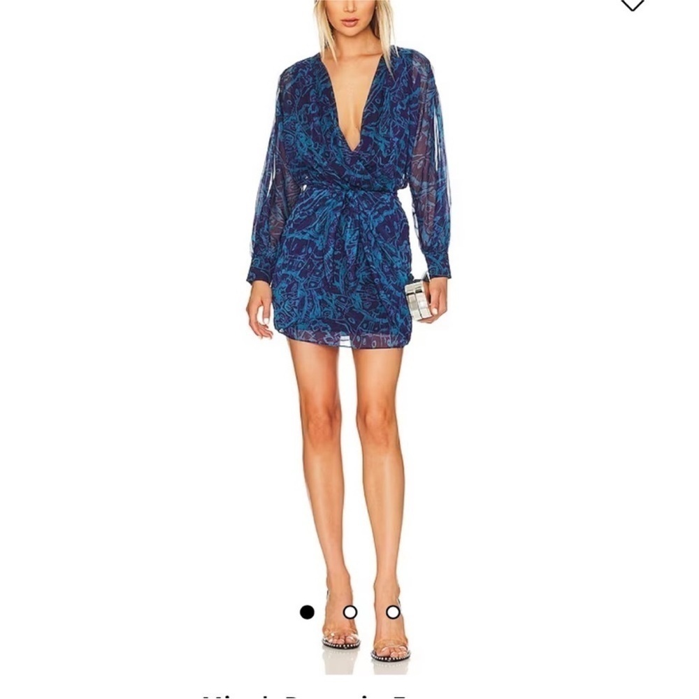 Amanda Uprichard-NWT Blue Printed Micah Longsleeve Mini Dress - Picture 3 of 6